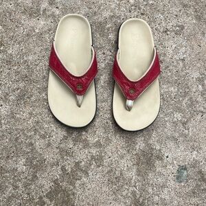 Sperry Red Leather Thong Sandals with Cream Footbed